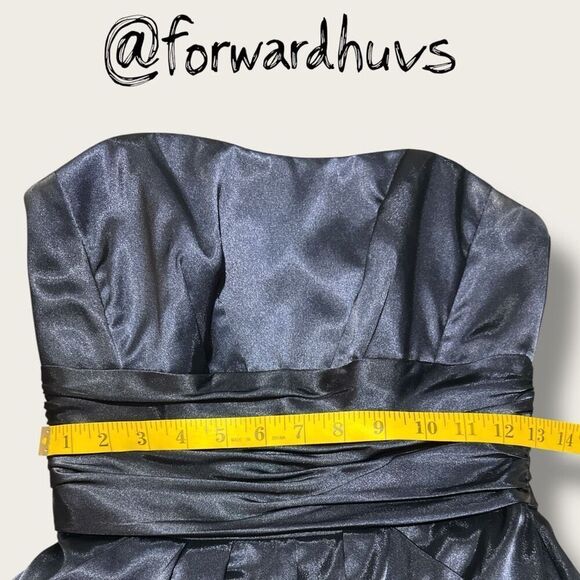 Strapless Blue Satin-Like Mini Dress with Pockets – Size 2 - Picture 7 of 13